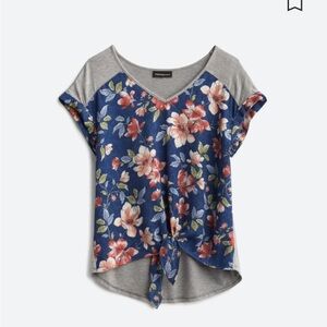 Fortune + Ivy Mixed Material Tie Front Top